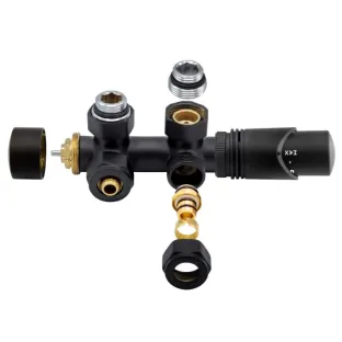Thermostatic radiator connection set - Matt black - Angled - Universal