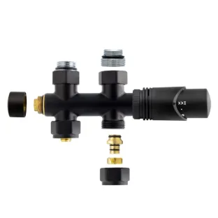 Thermostatic radiator connection set - Matt black - Straight - Universal