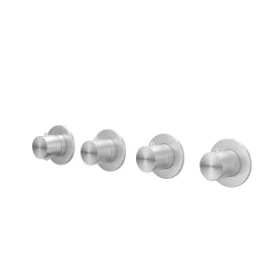 IVY Concord - Finishing part built-in thermostat 3 stop valves symmetry round rosettes - brushed stainless steel 316