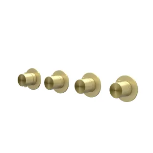 IVY Concord - Finishing part built-in thermostat 3 stop valves symmetry round rosettes - RVS316 brushed matt gold PVD