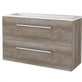 Basic line 46 bathroom furniture with chrome handles - 100 cm - Dark oak - acrylic washbasin 1 tap hole - without mirror