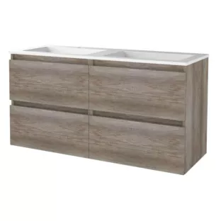 Basic line 46 bathroom furniture handleless - 120 cm 4 drawers - Dark oak - acrylic washbasin 2 tap holes - without mirror