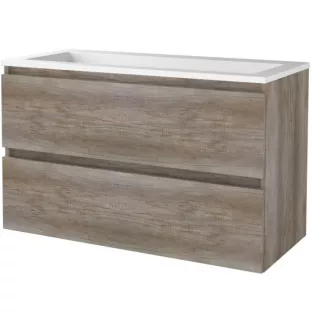 Basic line 46 bathroom furniture handleless - 100 cm - Dark oak - acrylic washbasin without tap hole - without mirror