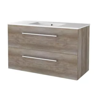 Basic line 46 bathroom furniture with chrome handles - 100 cm - Dark oak - porcelain washbasin 1 tap hole - without mirror