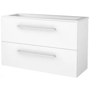 Basic line 46 bathroom furniture with chrome handles - 100 cm - Gloss white - acrylic washbasin 2 tap holes - without mirror