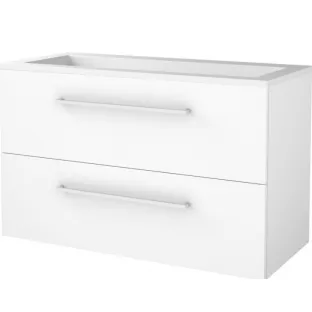 Basic line 46 bathroom furniture with chrome handles - 100 cm - Gloss white - acrylic washbasin without tap hole - without mirror