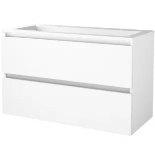 Basic line 46 bathroom furniture handleless - 100 cm - Gloss white - acrylic washbasin 2 tap holes - without mirror