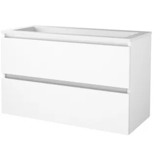 Basic line 46 bathroom furniture handleless - 100 cm - Gloss white - acrylic washbasin without tap hole - without mirror