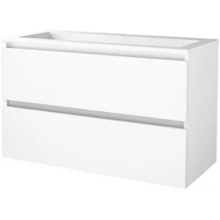 Basic line 46 bathroom furniture handleless - 100 cm - Gloss white - acrylic washbasin 1 tap hole - without mirror