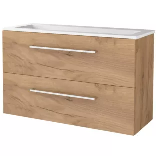 Basic line 46 bathroom furniture with chrome handles - 100 cm - Warm oak - acrylic washbasin without tap hole - without mirror