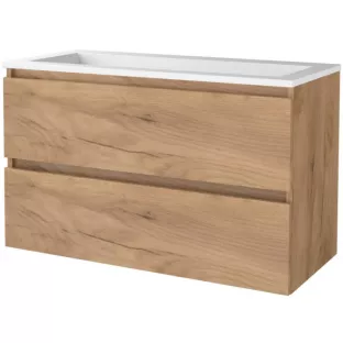 Basic line 46 bathroom furniture handleless - 100 cm - Warm oak - acrylic washbasin without tap hole - without mirror