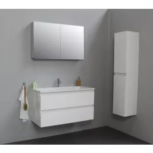 Sanilet bathroom furniture 100 cm wide - high-gloss white - flatpack - with mirror cabinet - washbasin white acrylic - 1 tap hole