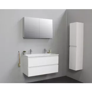 Sanilet bathroom furniture 100 cm wide - high-gloss white - flatpack - with mirror cabinet - washbasin white acrylic - 2 tap holes