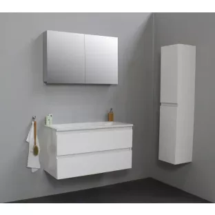 Sanilet bathroom furniture 100 cm wide - high-gloss white - flatpack - with mirror cabinet - washbasin white acrylic - 0 tap holes