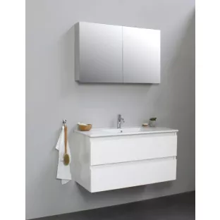 Sanilet bathroom furniture 100 cm wide - high-gloss white - flatpack - with mirror cabinet - porcelain washbasin - 1 tap hole