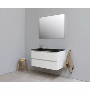 Sanilet bathroom furniture 100 cm wide - high-gloss white - construction kit - without mirror - washbasin black acrylic - 0 tap holes