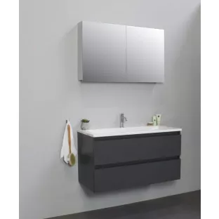 Sanilet bathroom furniture 100 cm wide - matt anthracite - flatpack - with mirror cabinet - washbasin white acrylic - 1 tap hole