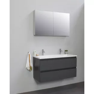 Sanilet bathroom furniture 100 cm wide - matt anthracite - flatpack - with mirror cabinet - washbasin white acrylic - 2 tap holes