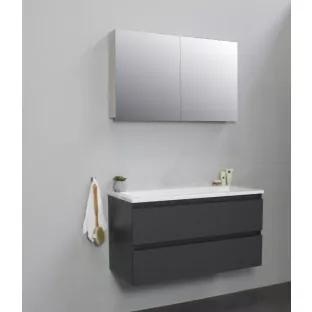 Sanilet bathroom furniture 100 cm wide - matt anthracite - flatpack - with mirror cabinet - washbasin white acrylic - 0 tap holes