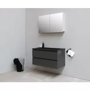 Sanilet bathroom furniture 100 cm wide - matt anthracite - flatpack - with mirror cabinet - washbasin black acrylic - 0 tap holes