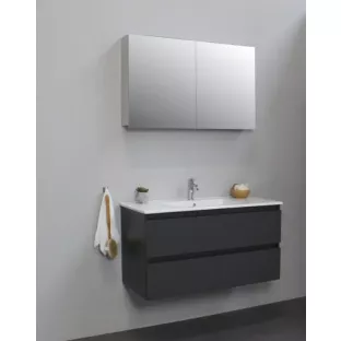 Sanilet bathroom furniture 100 cm wide - matt anthracite - flatpack - with mirror cabinet - porcelain washbasin - 1 tap hole