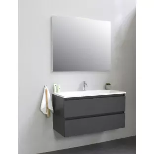 Sanilet bathroom furniture 100 cm wide - matt anthracite - assembled - without mirror - washbasin white acrylic - 1 tap hole