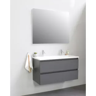 Sanilet bathroom furniture 100 cm wide - matt anthracite - assembled - without mirror - washbasin white acrylic - 2 tap holes