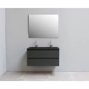 Sanilet bathroom furniture 100 cm wide - matt anthracite - assembled - without mirror - washbasin black acrylic - 2 tap holes