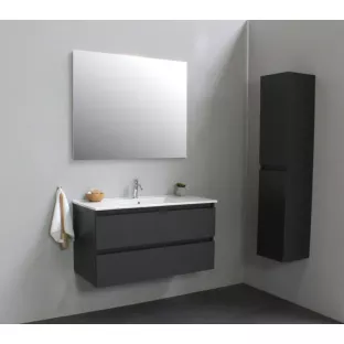 Sanilet bathroom furniture 100 cm wide - matt anthracite - construction kit - with mirror - porcelain washbasin - 1 tap hole