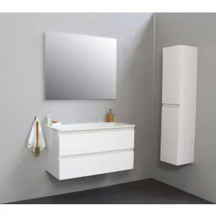 Sanilet bathroom furniture 100 cm wide - high-gloss white - construction kit - without mirror - washbasin white acrylic - 0 tap holes