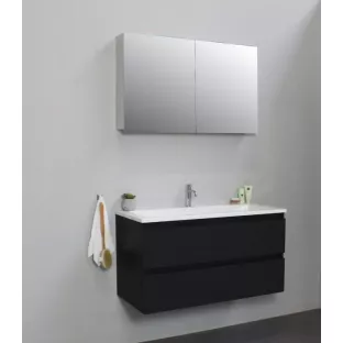 Sanilet bathroom furniture 100 cm wide - matt black - flatpack - with mirror cabinet - washbasin white acrylic - 1 tap hole