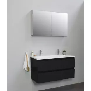 Sanilet bathroom furniture 100 cm wide - matt black - flatpack - with mirror cabinet - washbasin white acrylic - 2 tap holes