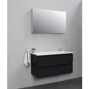 Sanilet bathroom furniture 100 cm wide - matt black - flatpack - with mirror cabinet - washbasin white acrylic - 0 tap holes