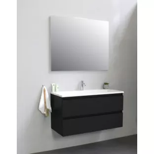 Sanilet bathroom furniture 100 cm wide - matt black - assembled - without mirror - washbasin white acrylic - 1 tap hole