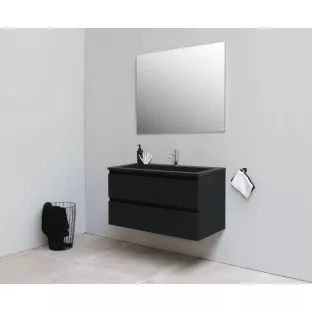 Sanilet bathroom furniture 100 cm wide - matt black - assembled - without mirror - washbasin black acrylic - 1 tap hole