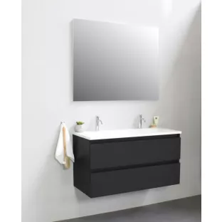 Sanilet bathroom furniture 100 cm wide - matt black - construction kit - without mirror - washbasin white acrylic - 2 tap holes