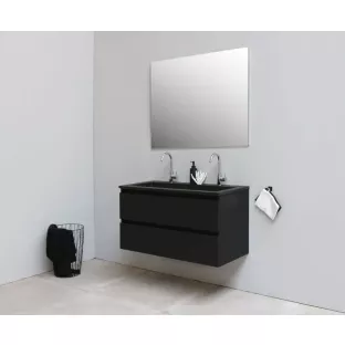 Sanilet bathroom furniture 100 cm wide - matt black - construction kit - without mirror - washbasin black acrylic - 2 tap holes