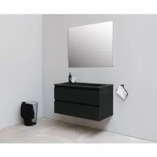 Sanilet bathroom furniture 100 cm wide - matt black - construction kit - without mirror - washbasin black acrylic - 0 tap holes