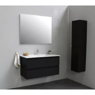 Sanilet bathroom furniture 100 cm wide - matt black - construction kit - with mirror - porcelain washbasin - 1 tap hole