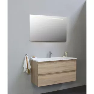 Sanilet bathroom furniture 100 cm wide - oak - flatpack - with LED lighting - washbasin white acrylic - 1 tap hole