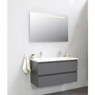 Sanilet bathroom furniture 100 cm wide - matt anthracite - flatpack - with LED lighting - washbasin white acrylic - 2 tap holes