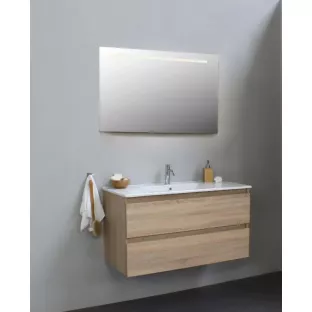 Sanilet bathroom furniture 100 cm wide - oak - flatpack - with LED lighting - porcelain washbasin - 1 tap hole