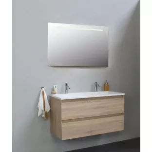 Sanilet bathroom furniture 100 cm wide - oak - flatpack - with LED lighting - washbasin white acrylic - 2 tap holes