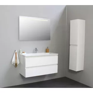 Sanilet bathroom furniture 100 cm wide - high-gloss white - flatpack - with LED lighting - washbasin white acrylic - 1 tap hole