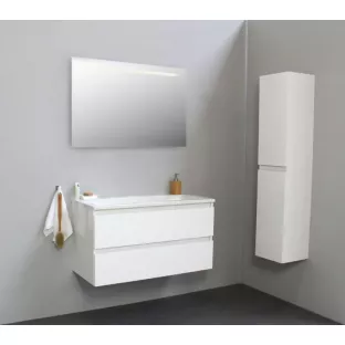 Sanilet bathroom furniture 100 cm wide - high-gloss white - flatpack - with LED lighting - washbasin white acrylic - 0 tap holes