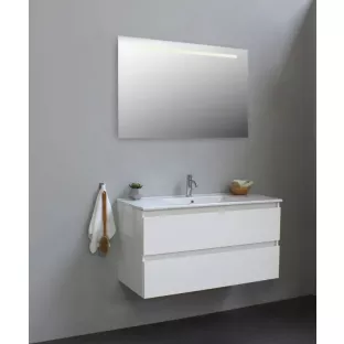 Sanilet bathroom furniture 100 cm wide - high-gloss white - flatpack - with LED lighting - porcelain washbasin - 1 tap hole