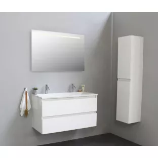 Sanilet bathroom furniture 100 cm wide - high-gloss white - flatpack - with LED lighting - washbasin white acrylic - 2 tap holes