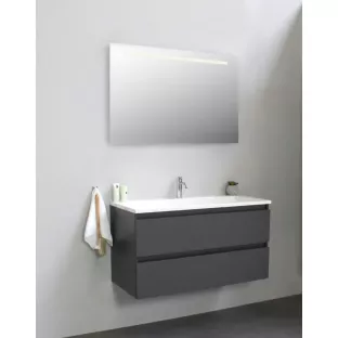 Sanilet bathroom furniture 100 cm wide - matt anthracite - flatpack - with LED lighting - washbasin white acrylic - 1 tap hole