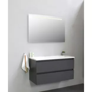 Sanilet bathroom furniture 100 cm wide - matt anthracite - flatpack - with LED lighting - washbasin white acrylic - 0 tap holes