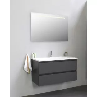 Sanilet bathroom furniture 100 cm wide - matt anthracite - flatpack - with LED lighting - porcelain washbasin - 1 tap hole